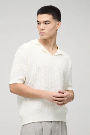 Boohoo Oversized Boxy Revere Collar Basket Knitted Polo - - S