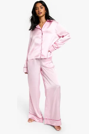 Boohoo Petite Satin Piping Detail Long Sleeve Shirt & Trousers Pyjama Set - - 6