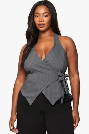Boohoo Plus Pinstripe Tie Detail Waistcoat - - 16