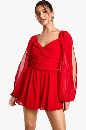 Boohoo Chiffon Split Sleeve Playsuit - - 10