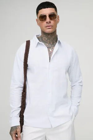 Boohoo Tall Linen Oversized Long Sleeve Shirt - - M