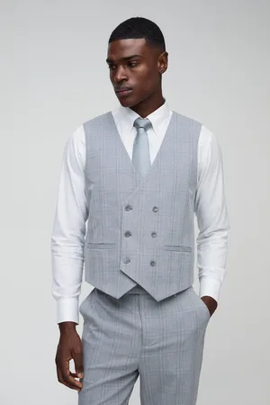 Boohoo Slim Fit Tonal Check Suit Waistcoat - - 38