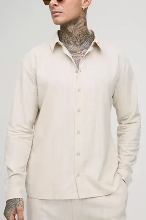 Boohoo Tall Linen Oversized Long Sleeve Shirt - - M