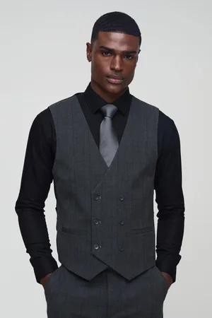 Boohoo Slim Fit Tonal Check Suit Waistcoat - - 34