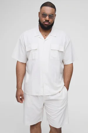 Boohoo Plus Oversized Short Sleeve Linen Cargo Shirt & Short Set - - XXXL