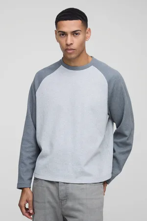 Boohoo Oversized Boxy Heavyweight Waffle Raglan Long Sleeve T-Shirt - - L