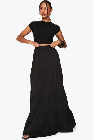 Boohoo Tiered Cotton Poplin Maxi Skirt - - 10