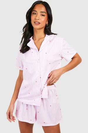 Boohoo Petite Pinstripe Short Sleeve Shirt & Shorts Pyjama Set - - 6