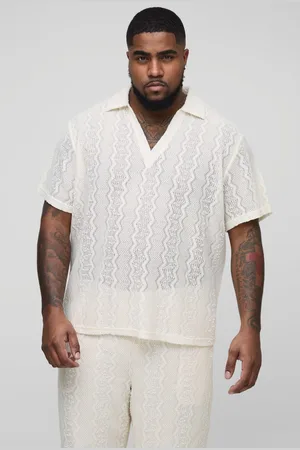 Boohoo Plus Zig Zag Crochet Oversized Polo Shirt - - XXXL