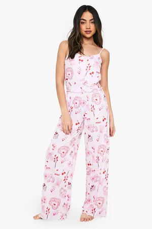 Boohoo Mixed Print Lettuce Hem Cami & Trousers Pyjama Set - - 6