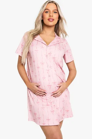 Boohoo Maternity Bow Print Button Through Collar Nightie - - 12