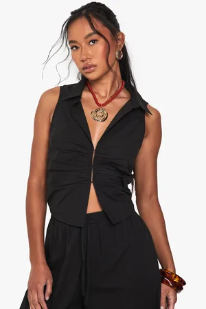 Boohoo Ruched Poplin Sleeveless Waistcoat - - 12