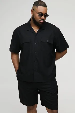 Boohoo Plus Oversized Short Sleeve Linen Cargo Shirt & Short Set - - XXXL