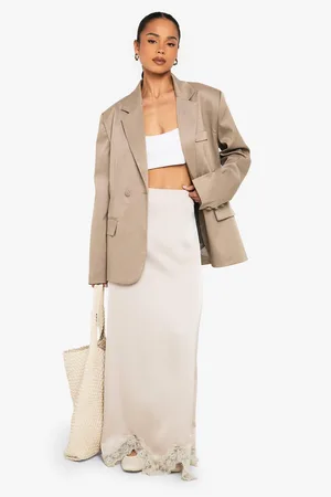 Boohoo Satin Lace Trim Maxi Slip Skirt - - 6