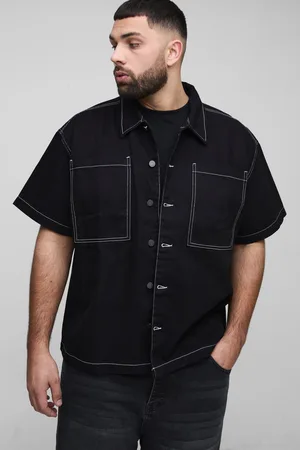 Boohoo Plus Contrast Stich Oversized Revere Shirt - - XXXL