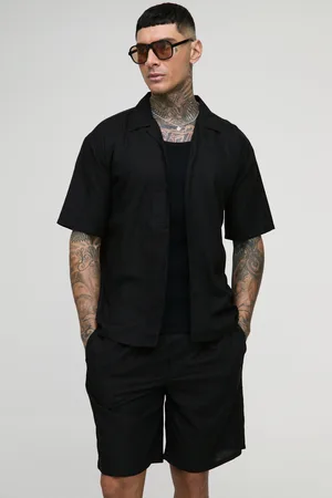 Boohoo Tall Short Sleeve Oversized Linen Shirt & Short Set - - S