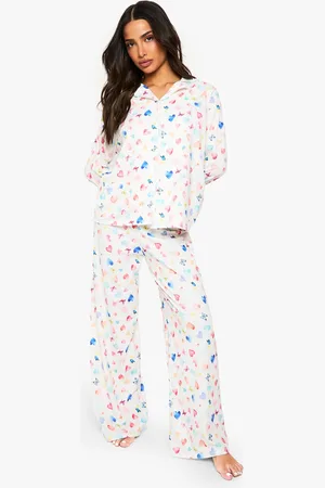 Boohoo Petite Heart Print Long Sleeve Shirt & Trousers Pyjama Set - - 6