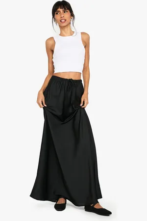 Boohoo Satin Drawcord Maxi Slip Skirt - - 6