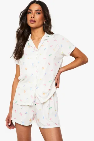 Boohoo Petite Sweet Print Short Sleeve Shirt & Shorts Pyjama Set - - 6