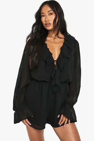 Boohoo Chiffon Long Sleeve Ruffle Playsuit - - 8