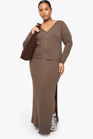 Boohoo Plus Soft Rib Maxi Skirt - - 16