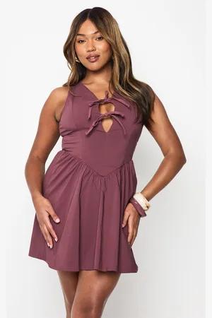 Boohoo Plus Tie Front Skater Dress - - 16