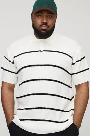 Boohoo Plus Stripe Ribbed Knit Polo - - 2XL