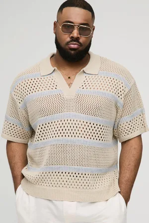 Boohoo Plus Boxy Oversized Stripe Open Knit Polo - - 2XL
