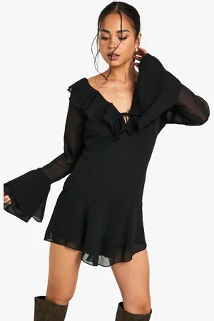 Boohoo Chiffon Ruffle Godet Hem Playsuit - - 10