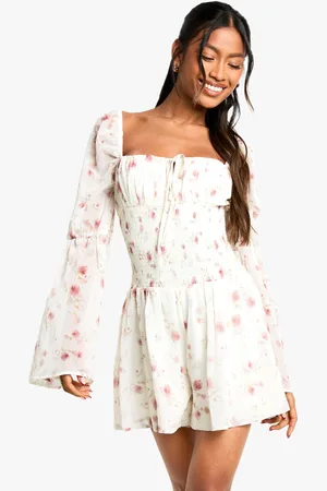 Boohoo Floral Shirred Chiffon Playsuit - - 14