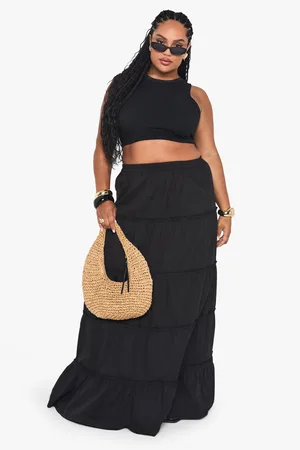 Boohoo Plus Cotton Tiered Maxi Skirt - - 16
