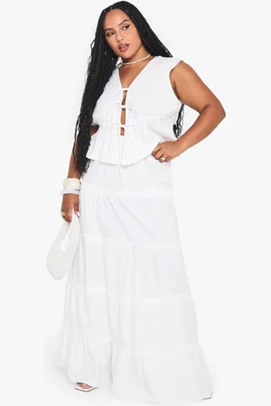 Boohoo Plus Cotton Tiered Maxi Skirt - - 16
