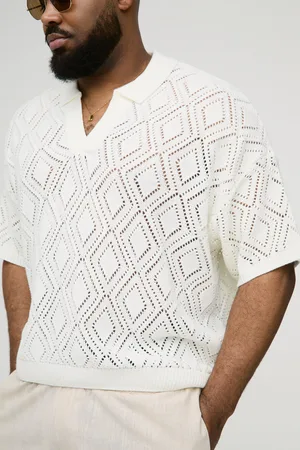 Boohoo Plus Short Sleeve Boxy Fit Revere Open Knit Polo - - 2XL