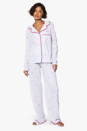 Boohoo Tall Bow Print Piping Detail Long Sleeve Shirt & Trousers Pyjama Set - - 8