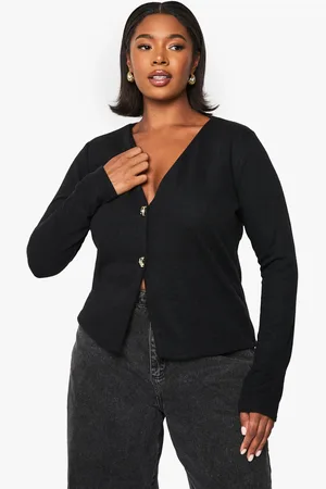Boohoo Plus Knitted Gold Button Cardigan - - 16
