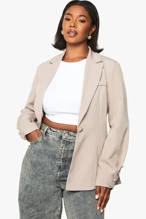 Boohoo Plus Woven Tailored Self Fabric Button Detail Blazer - - 16