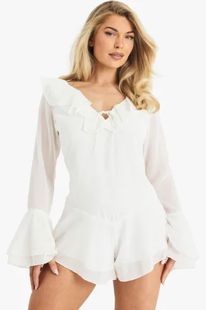 Boohoo Chiffon Ruffle Godet Hem Playsuit - - 8