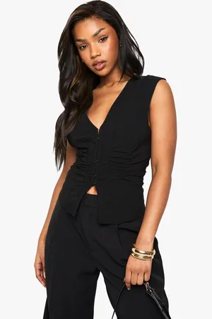 Boohoo Bengaline Ruched Sleeveless Hook & Eye Top - - 6