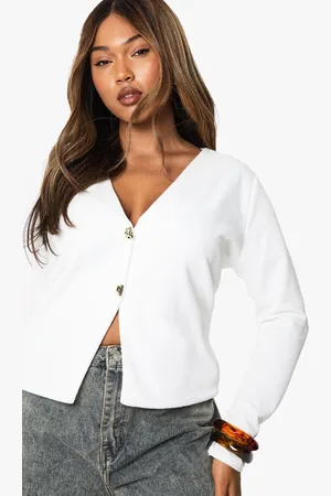 Boohoo Plus Knitted Gold Button Cardigan - - 28