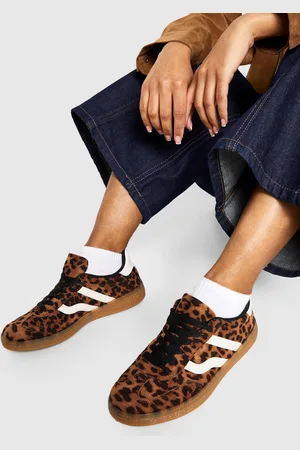 Boohoo Leopard Print Gum Sole Striped Trainers - - 5
