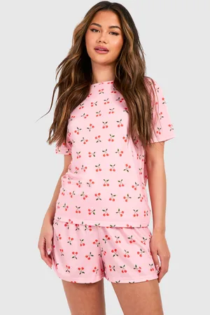Boohoo Cherry Print Short Sleeve T-Shirt & Shorts Pyjama Set - - 6