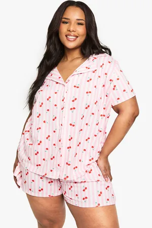 Boohoo Plus Cherry Print Shirt And Short Set - - 16