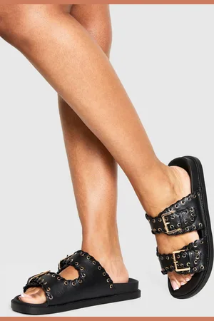 Boohoo Wide Fit Whipstitch Detail Double Strap Footbed Slider - - 5