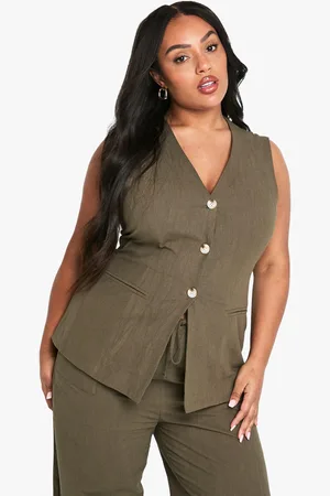 Boohoo Plus Halter Textured Linen Look Waistcoat - - 28