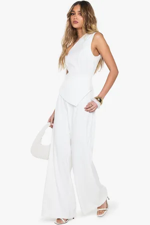 Boohoo Tailored One Shoulder Wide Leg Jumpsuit - - 10