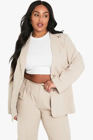 Boohoo Plus Linen Look Belted Blazer - - 16