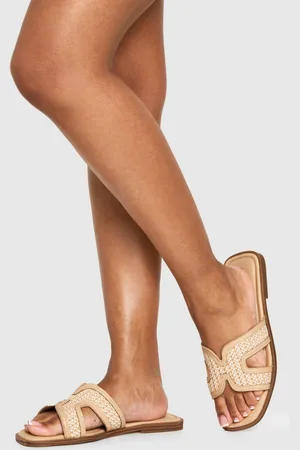 Boohoo Wide Fit Raffia Cut Out Sliders - - 7
