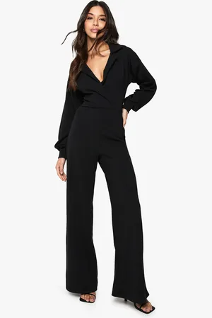 Boohoo Crepe Volume Sleeve Wrap Front Wide Leg Jumpsuit - - 6