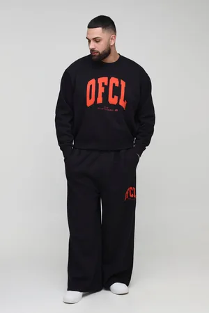 Boohoo Plus Ofcl Boxy Distressed Applique Sweater & Extreme Wide Leg Jogger Tracksuit - - 2XL