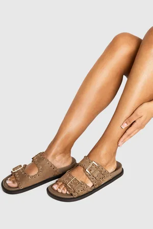 Boohoo Whipstitch Detail Double Strap Footbed Slider - - 5